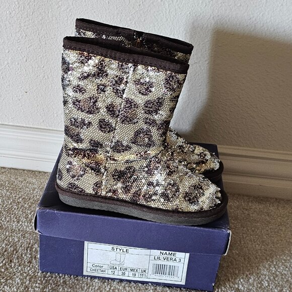 Stuart Weitzman girls cheetah 🐆  print sequin boots - Picture 1 of 9